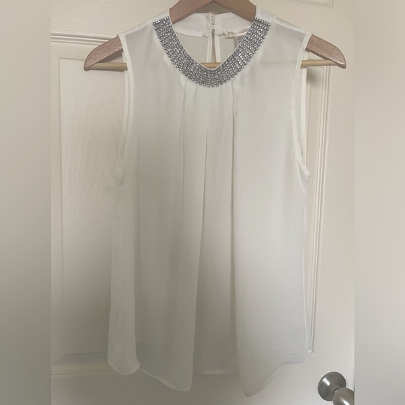 A’gaci Sheer White Sleeveless Blouse w/ Rhinestone Collar - Picture 1 of 6